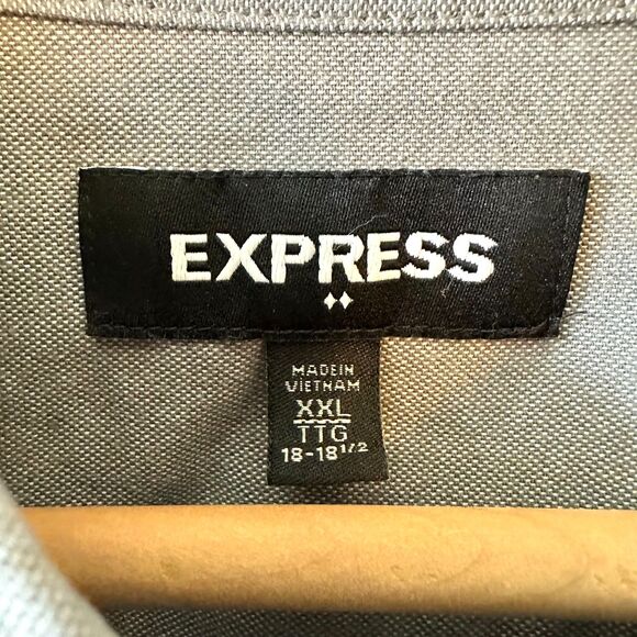 Express Men's Dress Shirt Button Down Long Sleeve Gray Size XXL 2X 18-18 1/2 - Picture 4 of 7